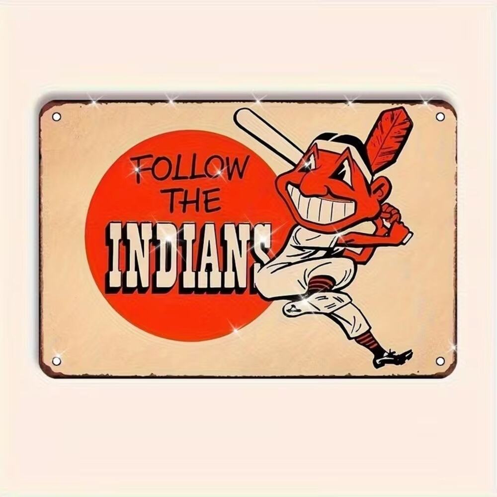 MLB Cleveland Baseball Sign 11." x 7.8" Retro Distressed Wall Baseball Throwback